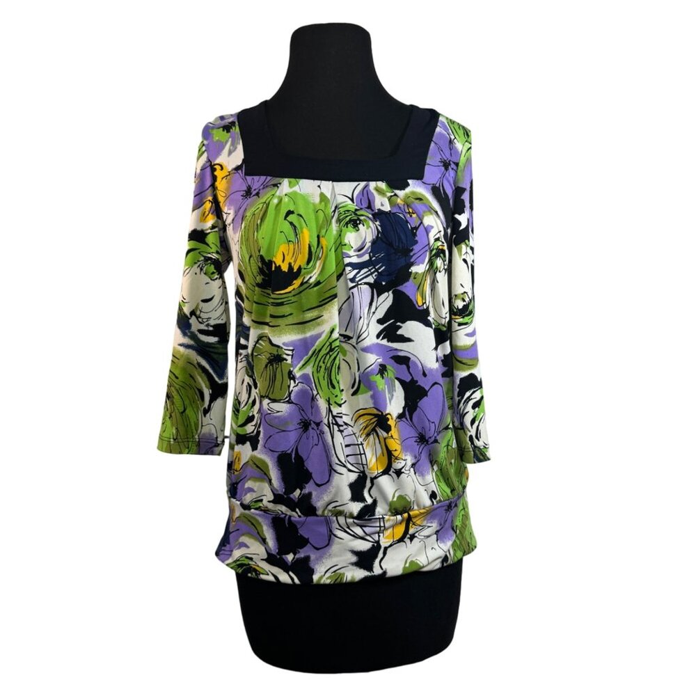 Christopher & Banks Women's Size Small Floral Print Top 3/4 Sleeve Multicolor
